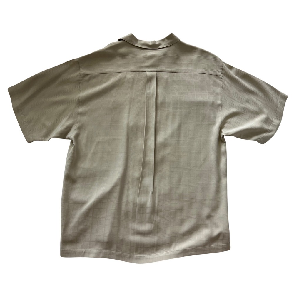 Tommy Bahama Mens Silk Camp Shirt Tan Beige Windowpane Plaid Short Sleeve L - Picture 5 of 8